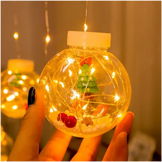 Cortina Luces LED Cascada Guirnalda con Esferas Navideñas CÁLIDO