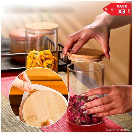 Frascos de Almacenamiento Circular de Vidrio Set X3