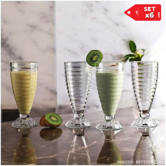 Set 6 Copas de Helado de Vidrio Tallado 380 ml
