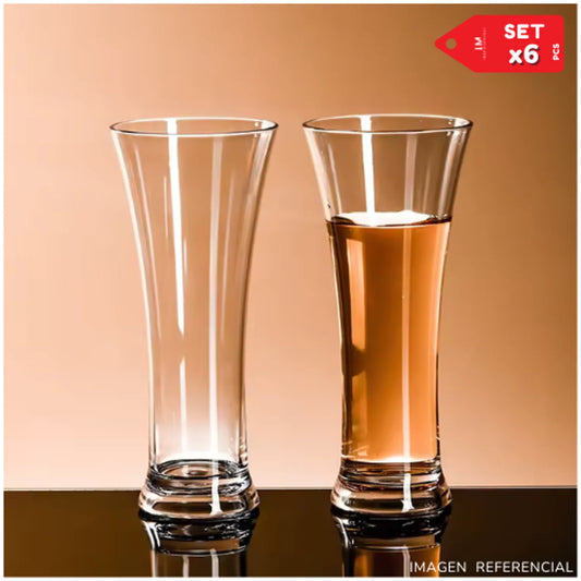 Set 6 Vasos Cerveceros Altos Vidrio Elegante 500ml