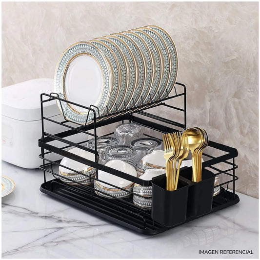Escurridor de platos de 2 niveles metal Negro