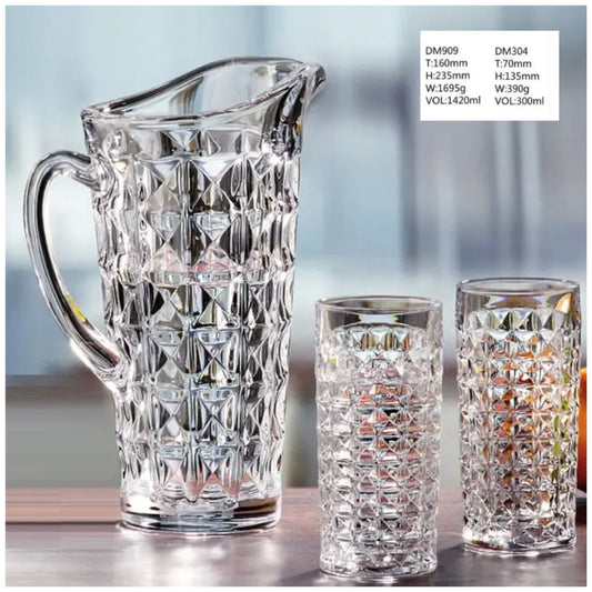 Jarra diamante para bebidas agua con vasos SET