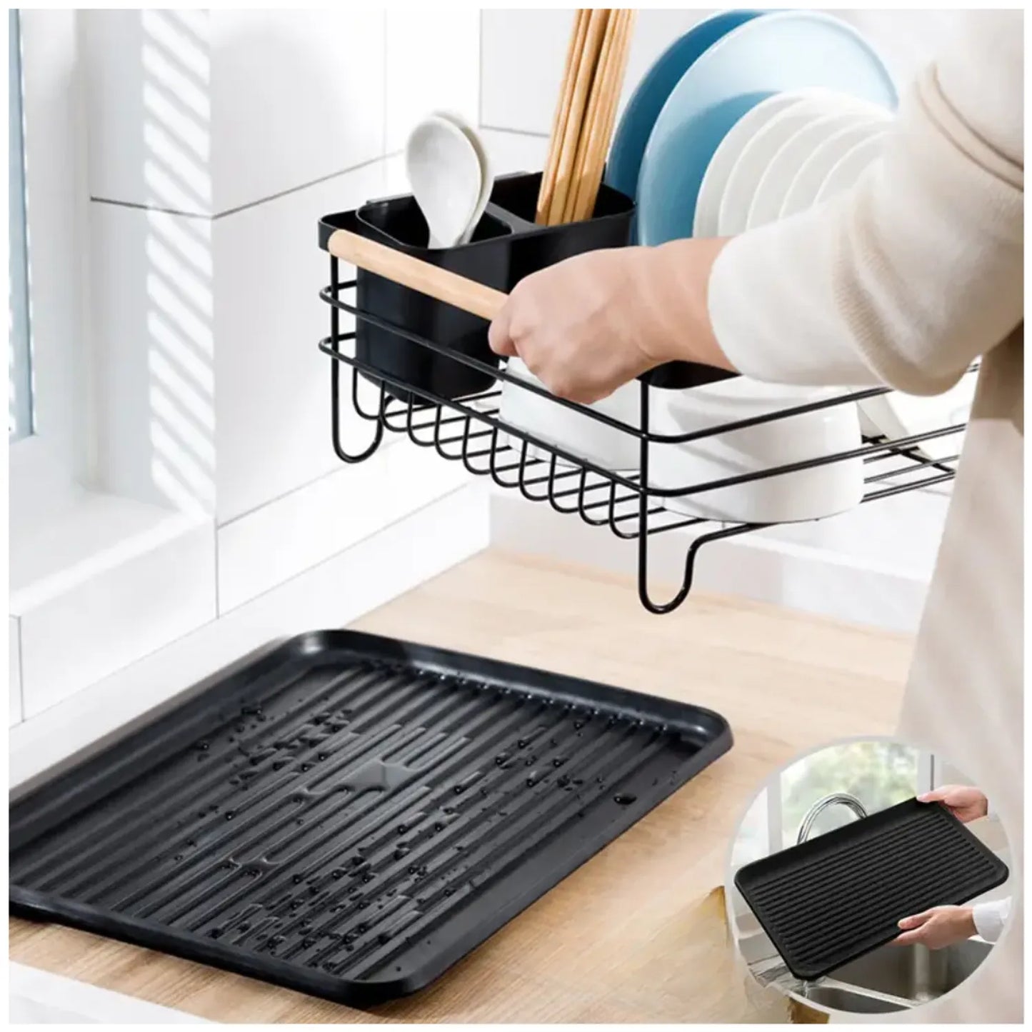 Escurridor de platos y cubiertos con charola antigoteo