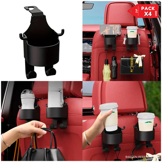 Portavaso para Auto con Gancho Multiuso Pack x4