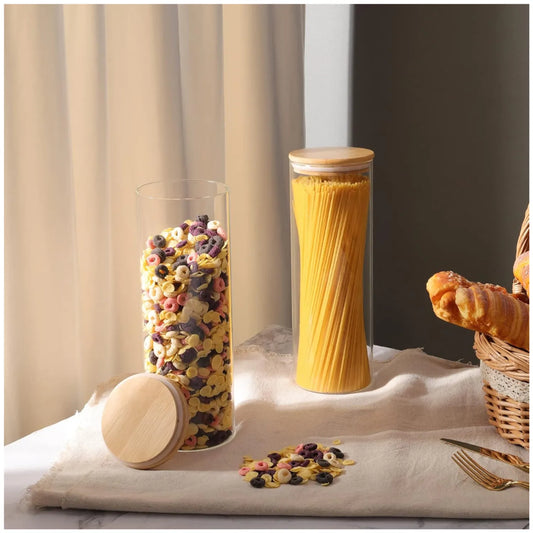 Contenedor Hermético de Vidrio con Tapa de Bambú Pack x3