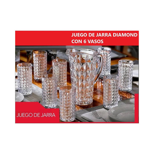 Juego de Jarra Diamon con 6 Vasos Elegantes