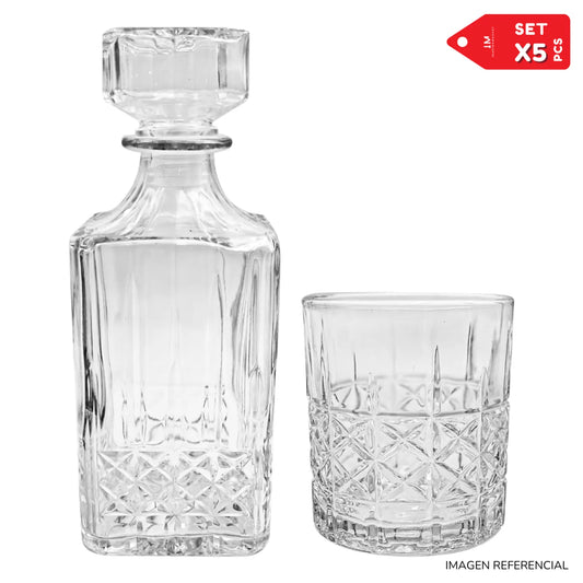 Set Whisquera Licorera Vidrio Labrado con vasos