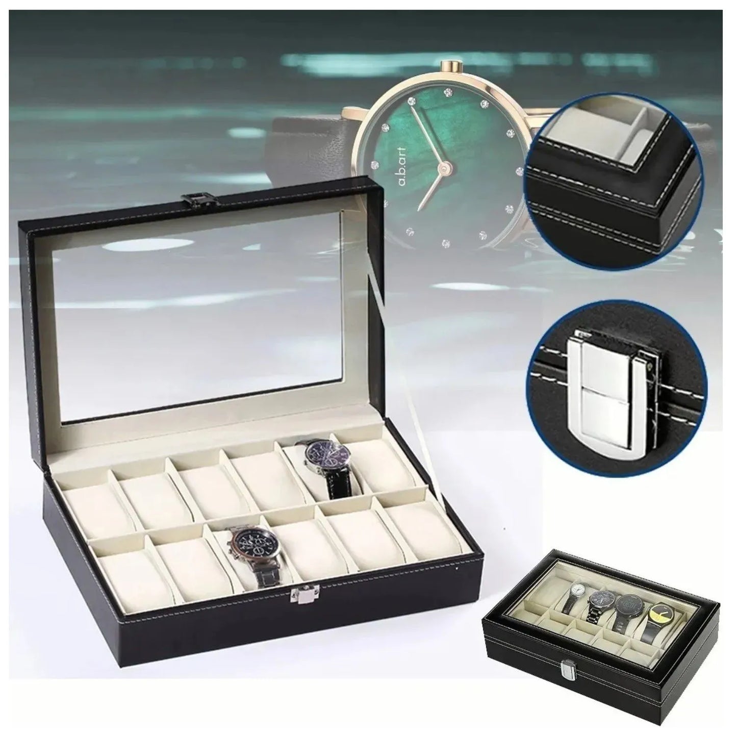 Porta Relojes Pulseras de Lujo Elegante 12 Compartimientos