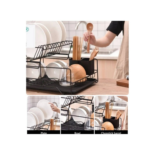 Escurridor de platos de 2 niveles metal Negro