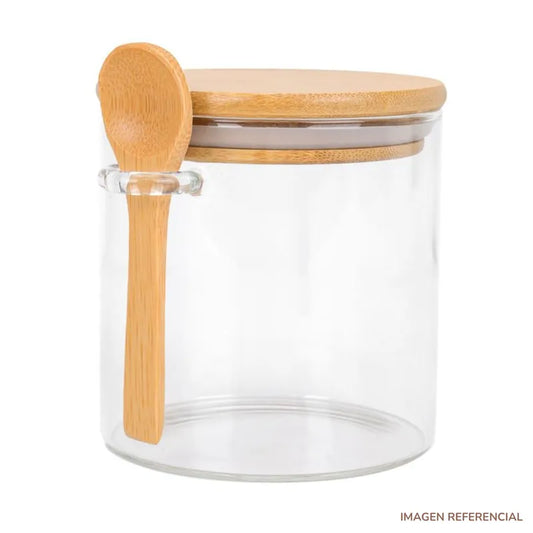 Frasco de almacenamiento con tapa y cucharita estilo Bambú