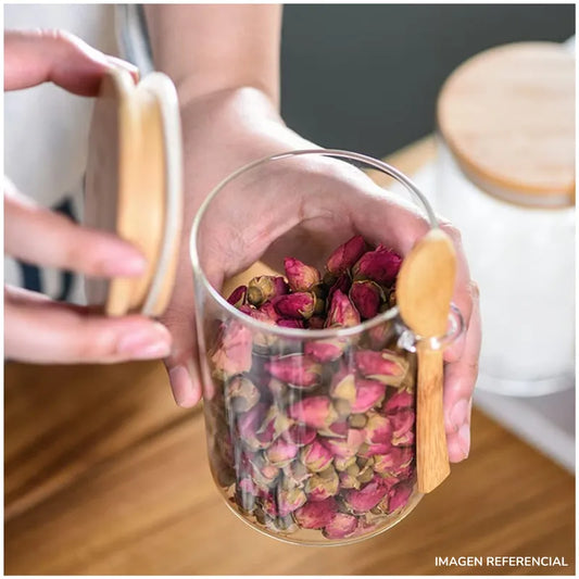 Frasco de almacenamiento con tapa y cucharita estilo Bambú