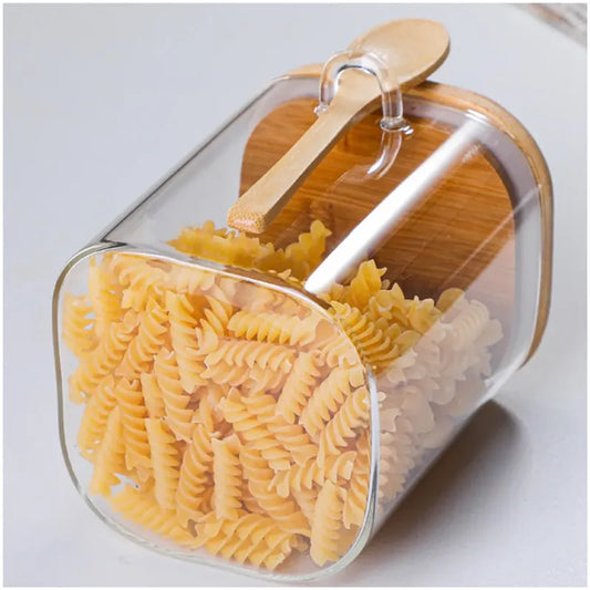 Frasco de almacenamiento con tapa y cucharita estilo Bambú