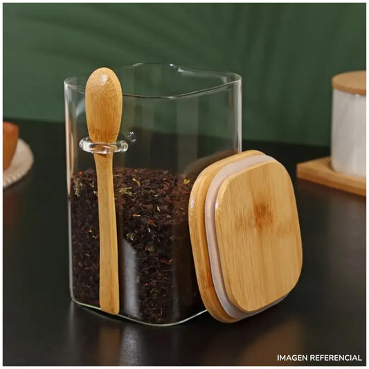 Frasco de almacenamiento con tapa y cucharita estilo Bambú