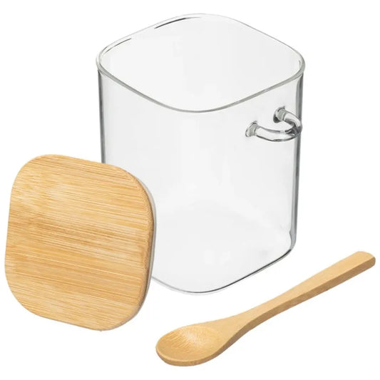 Frasco de almacenamiento con tapa y cucharita estilo Bambú
