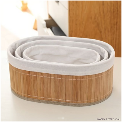 Canasta Cesto Organizador de bambú caja organizadora OVAL Set x3
