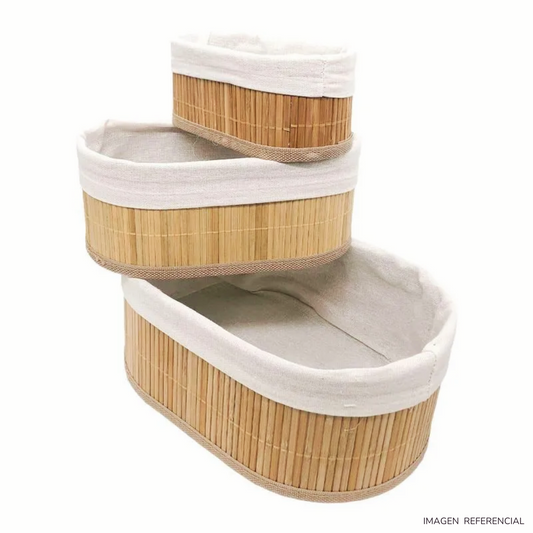 Canasta Cesto Organizador de bambú caja organizadora OVAL Set x3