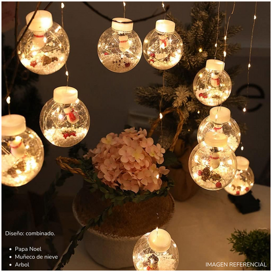 Cortina Luces LED Cascada Guirnalda con Esferas Navideñas CÁLIDO