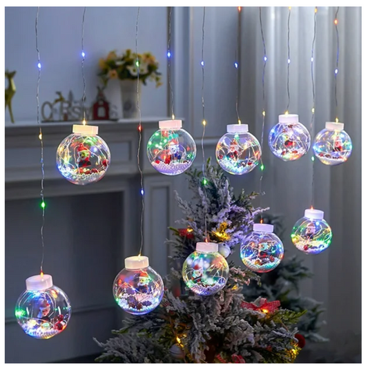 Cortina Luces Guirnalda Led Con Esferas Decoración Navidad Multicolor