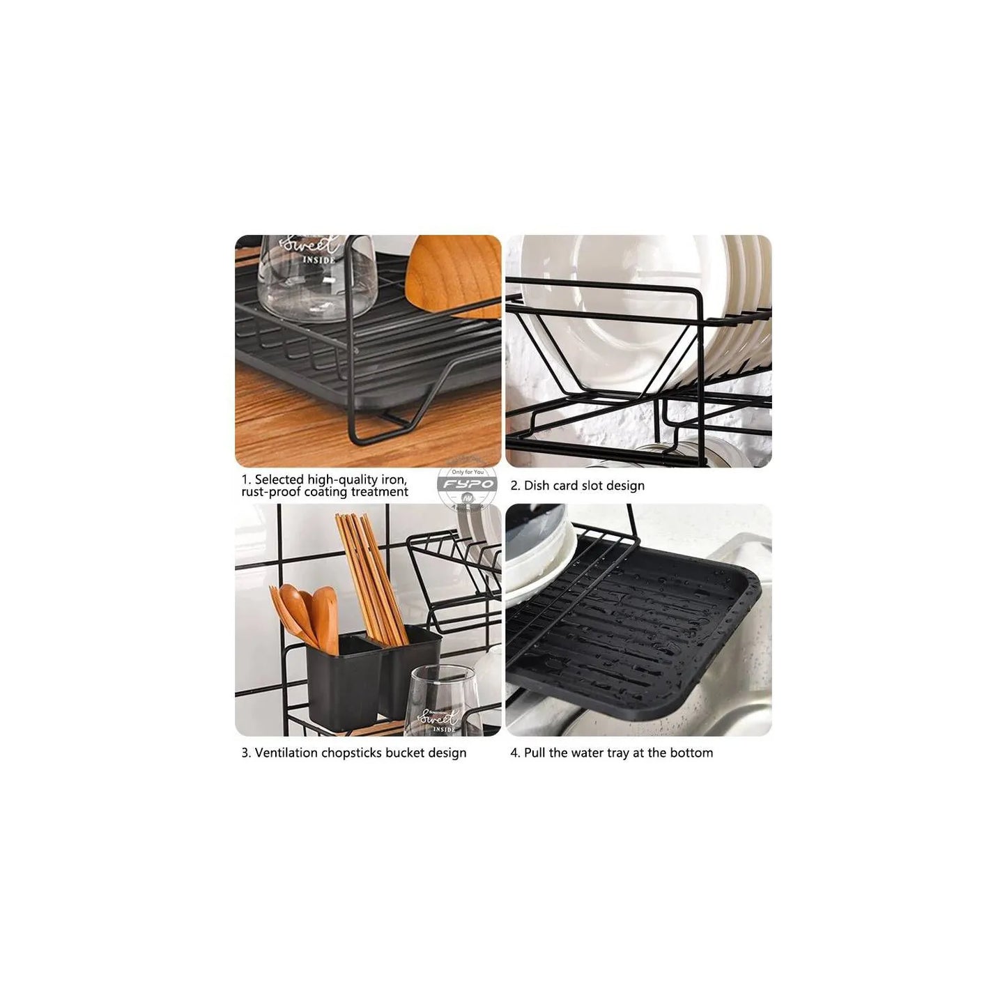 Escurridor de platos de 2 niveles metal Negro