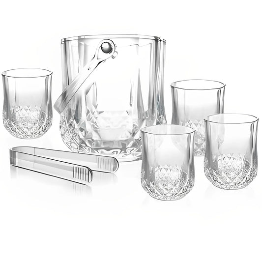 Set Hielera de Vidrio mas 4 vasos Elegantes
