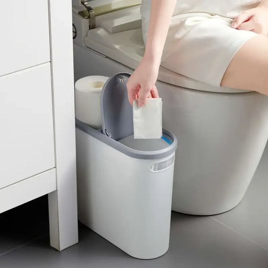 Tacho de Basura Canasta con Tapa Push Ahorra Espacio