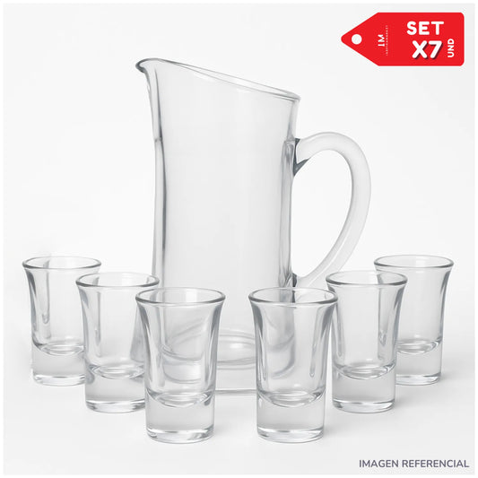 Jarra con copas de shot mini vidrio Set x7