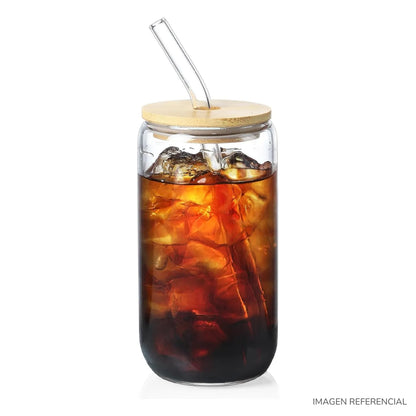 Vaso de Vidrio con Tapa de Bambú