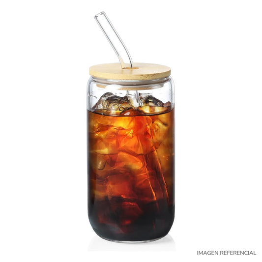 Vaso de Vidrio con Tapa de Bambú
