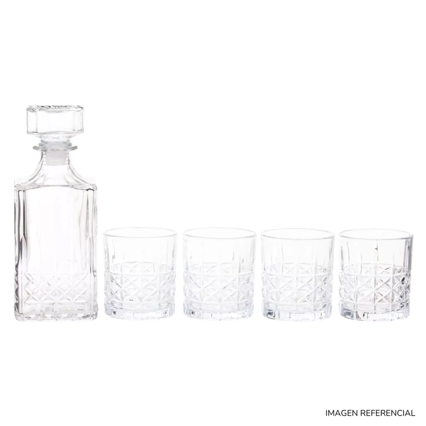 Set Whisquera Licorera Vidrio Labrado con vasos
