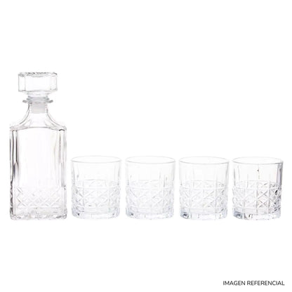 Set Whisquera Licorera Vidrio Labrado con vasos