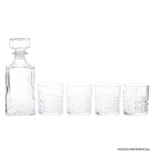 Set Whisquera Licorera Vidrio Labrado con vasos