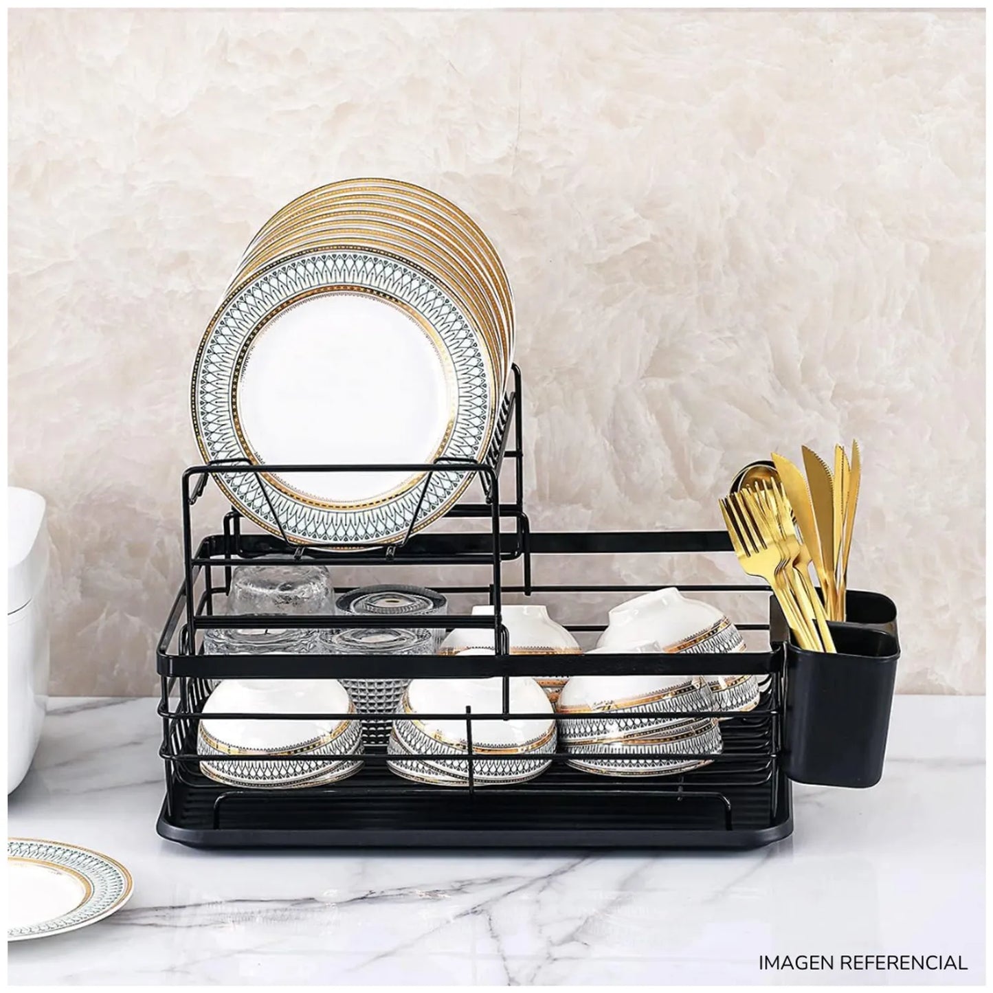 Escurridor de platos de 2 niveles metal Negro