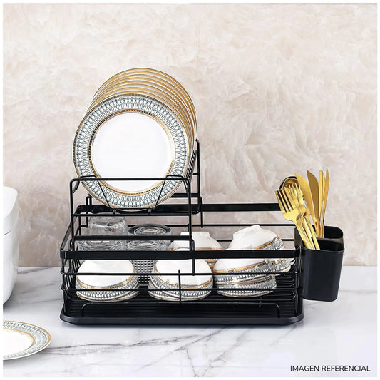 Escurridor de platos de 2 niveles metal Negro