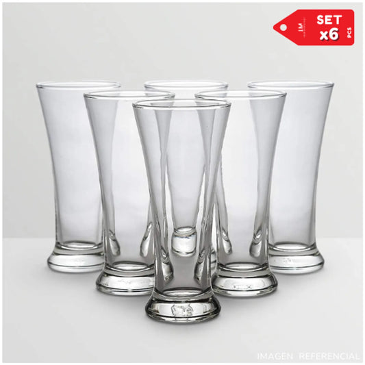 Set 6 Vasos Cerveceros Altos Vidrio Elegante 500ml