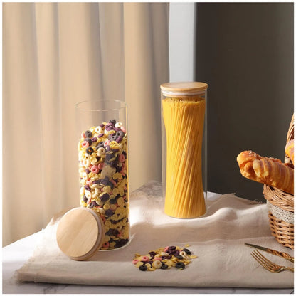 Contenedor Hermético de Vidrio con Tapa de Bambú Pack x3