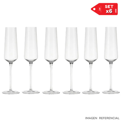 Copas de vino champagne elegante de vidrio 200ml Set x6