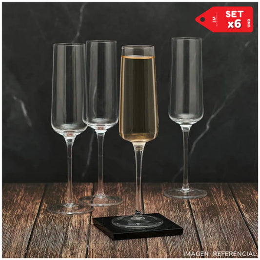 Copas de vino champagne elegante de vidrio 200ml Set x6