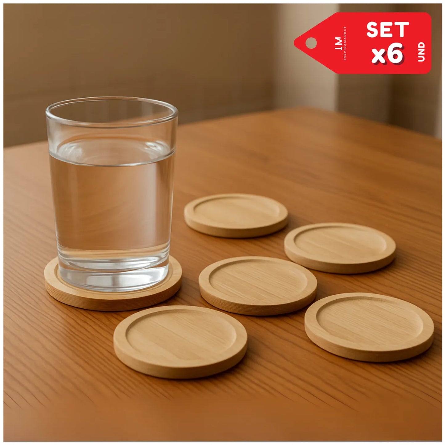 Porta Vasos Posa Vasos Bambú Set x6