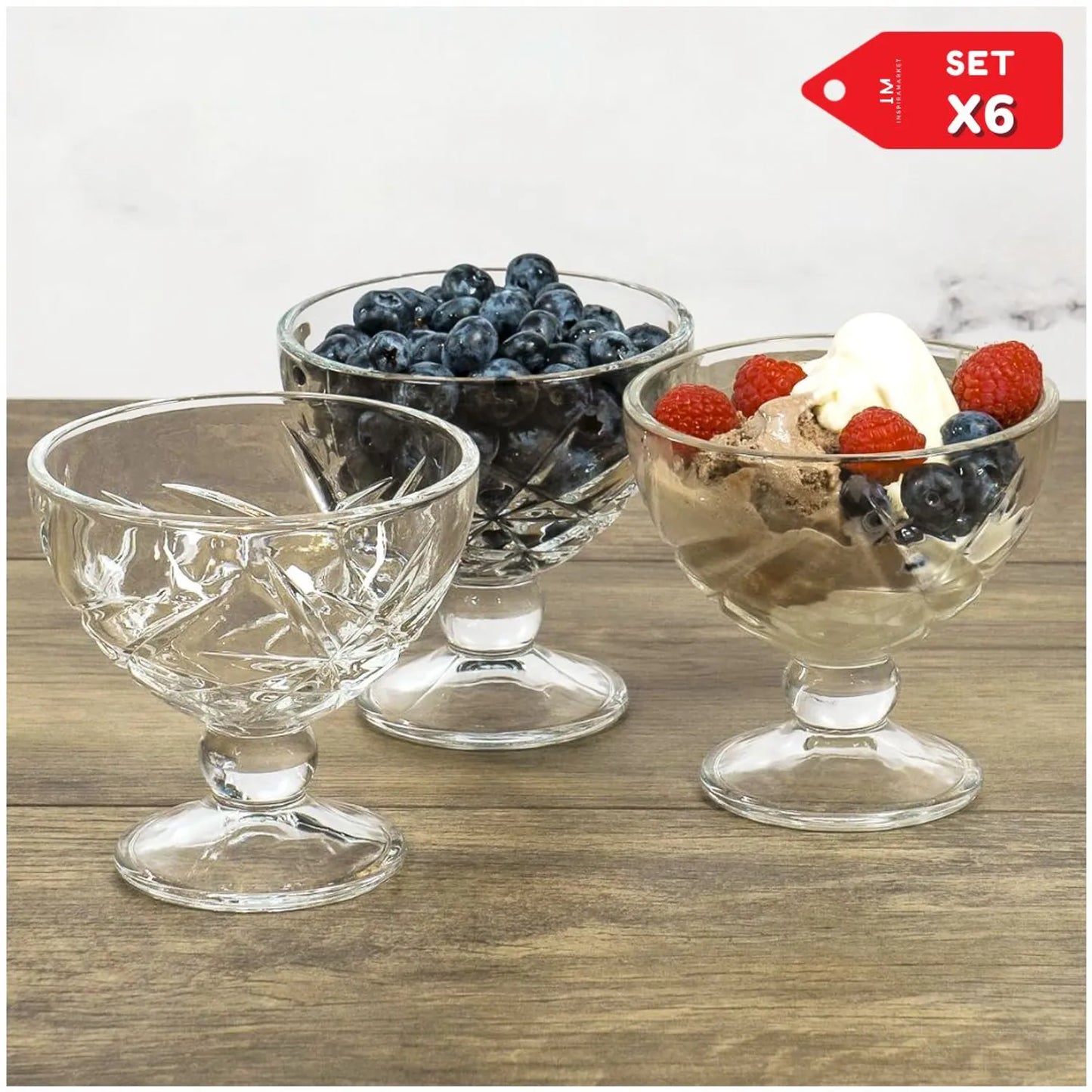 Copas de vidrio para helado de alto relieve Set x6
