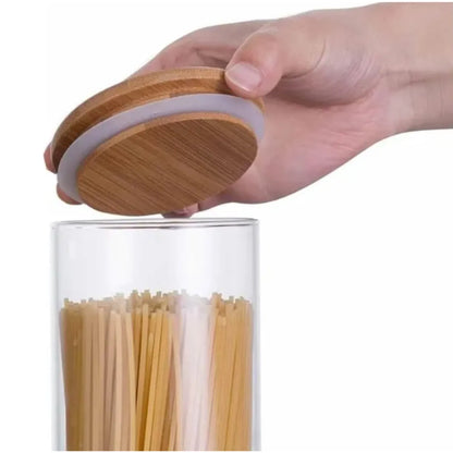 Contenedor Hermético de Vidrio con Tapa de Bambú Pack x3