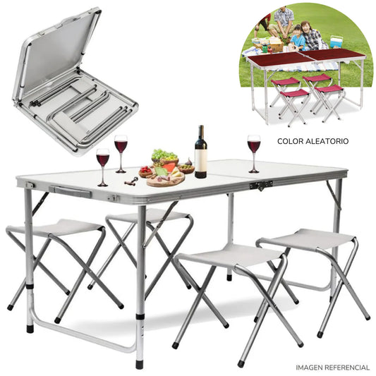 Mesa plegable para picnic camping portátil con 4 sillas