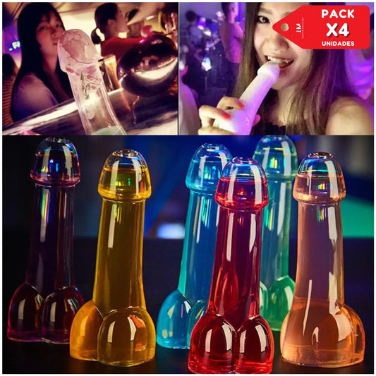 Copa de vidrio estilo pene para fiestas pack x4