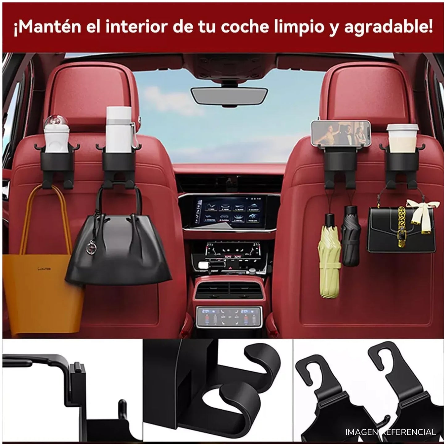 Portavaso para Auto con Gancho Multiuso Pack x4
