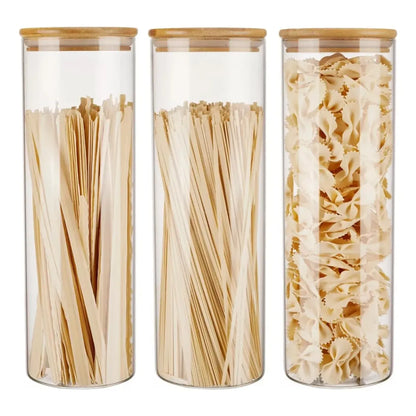 Contenedor Hermético de Vidrio con Tapa de Bambú Pack x3