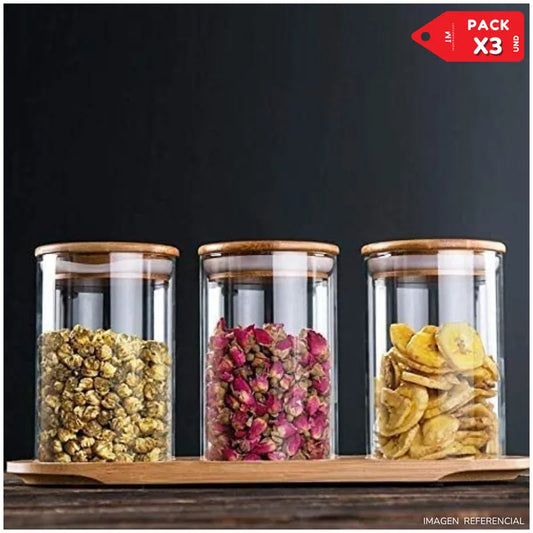 Frascos de Almacenamiento Circular de Vidrio Set X3