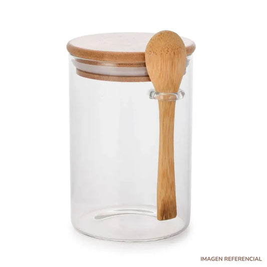 Frasco de almacenamiento con tapa y cucharita estilo Bambú