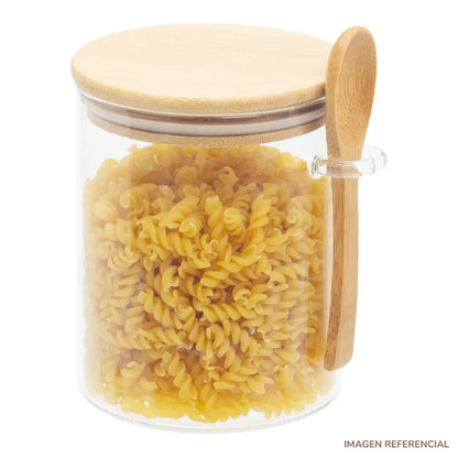 Frasco de almacenamiento con tapa y cucharita estilo Bambú