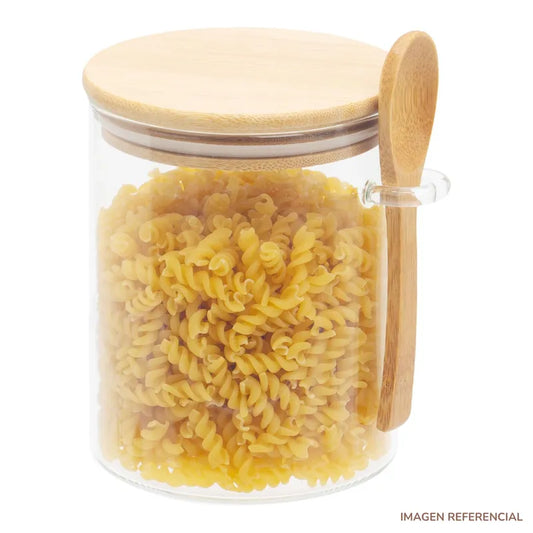 Frasco de almacenamiento con tapa y cucharita estilo Bambú