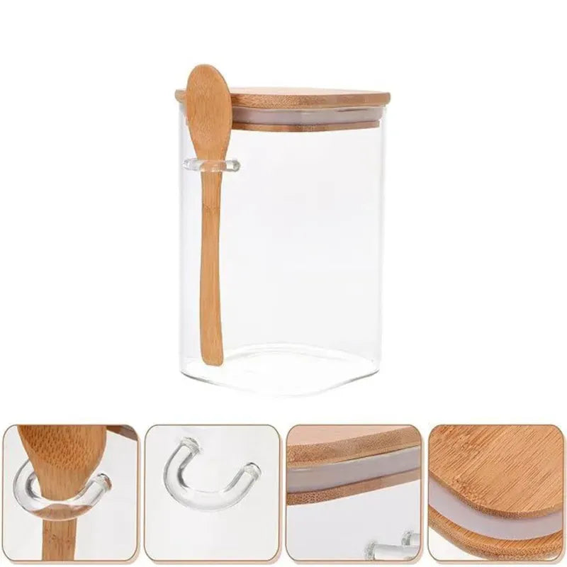 Frasco de almacenamiento con tapa y cucharita estilo Bambú