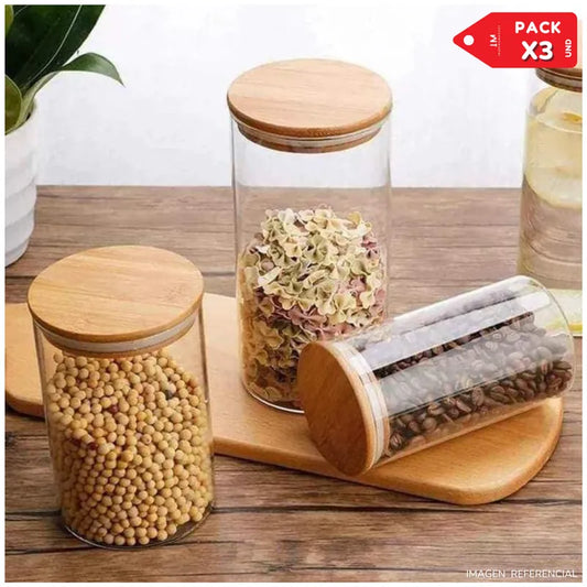 Frascos de Almacenamiento Circular de Vidrio Set X3
